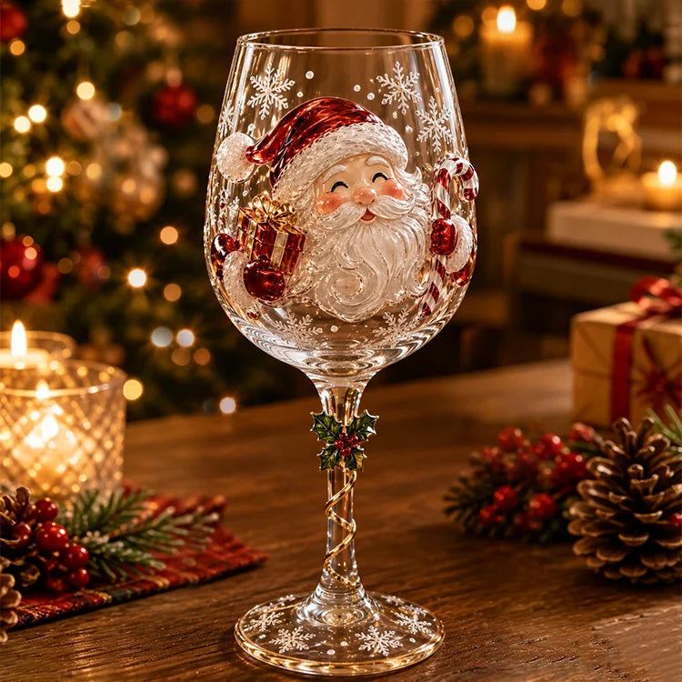 Handcrafted 3D Christmas Wine Glass – Festive Holiday Goblet