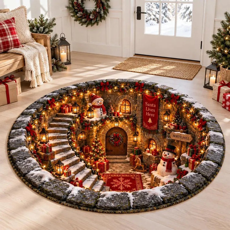 New 3D Christmas Illusion Round Rug – Fun Holiday Accent Floor Mat