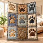 Paw Print Patchwork Flannel Throw Blanket