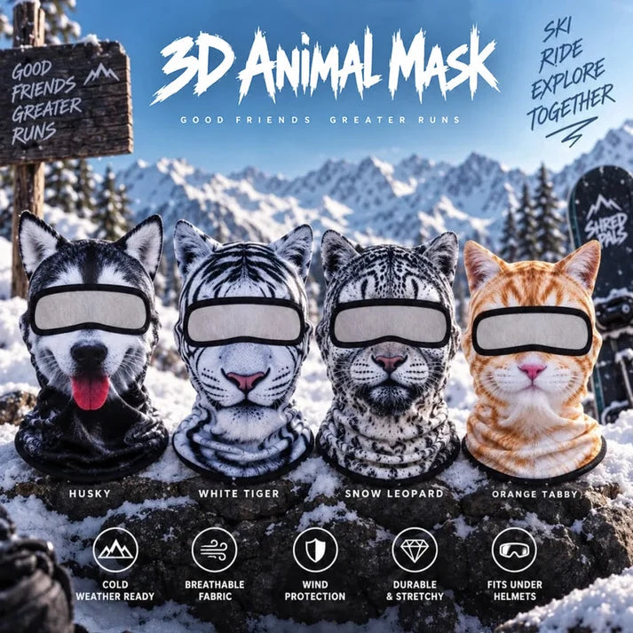 3D Animal Face Winter Balaclava – Full-Coverage Ski Mask