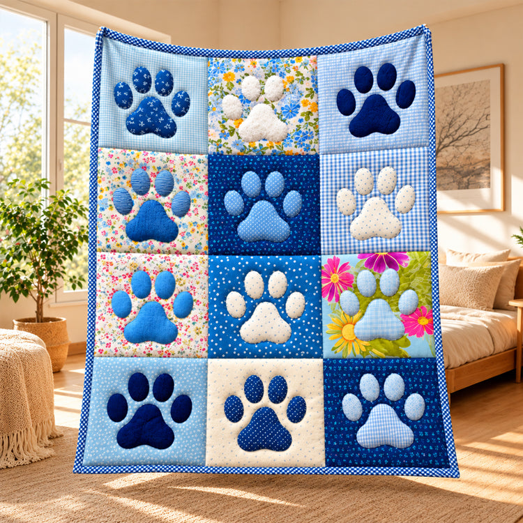 Paw Print Patchwork Flannel Throw Blanket
