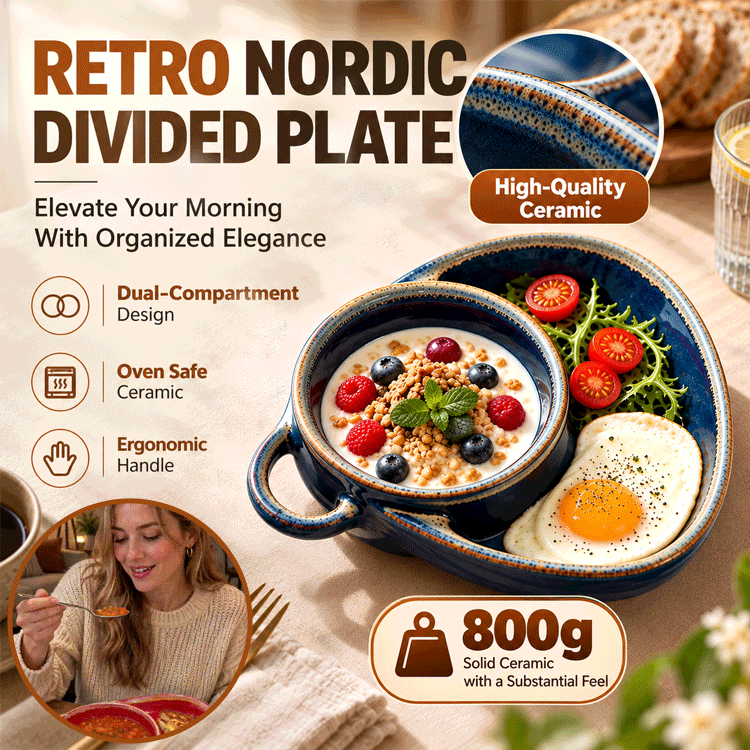 800G Real Ceramic Divided Bowl – 24 oz Soup & Side Serving Dish