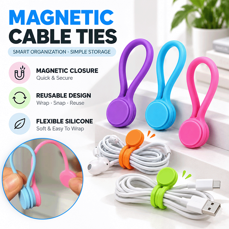 Reusable Magnetic Silicone Cable Ties – Flexible Snap-On Cord Organizer, 5PCS