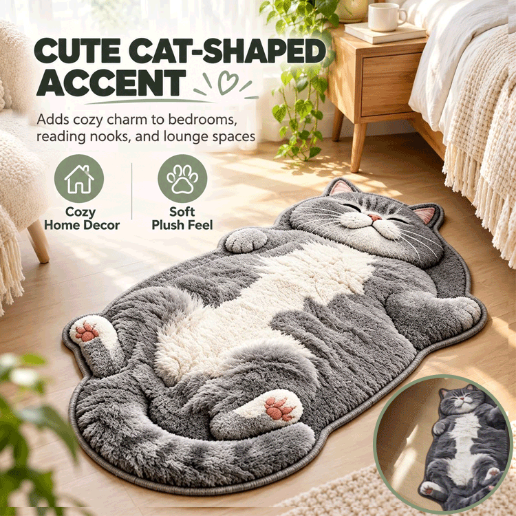 3D Plush Cat Floor Mat – Washable Absorbent Microfiber Rug