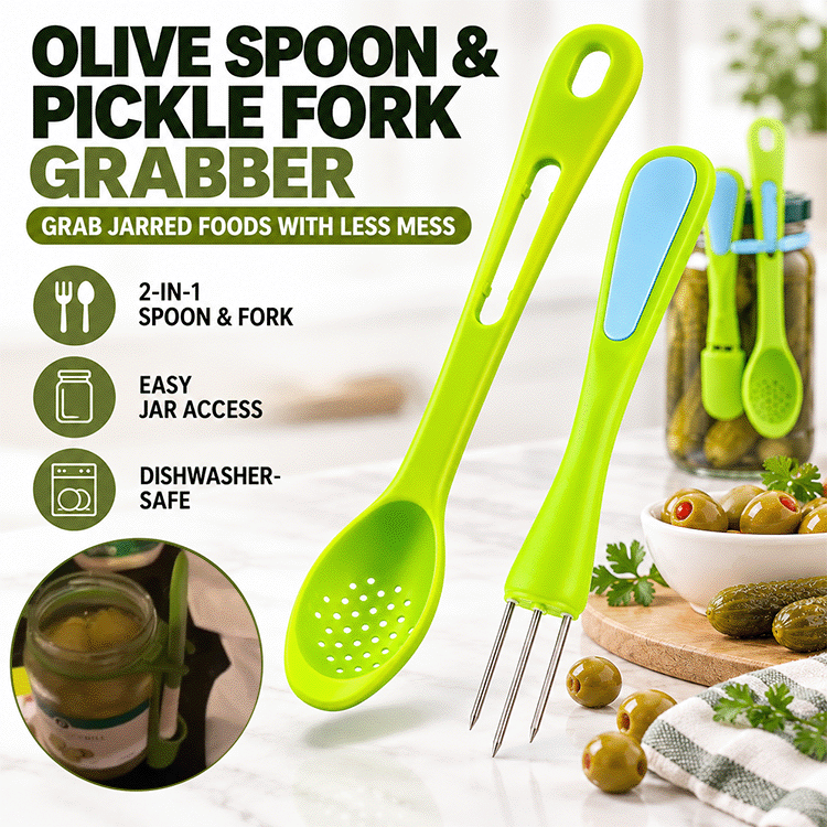2-Piece Pickle & Olive Grabber Set – Jar-Hanging Spoon & Fork Tools