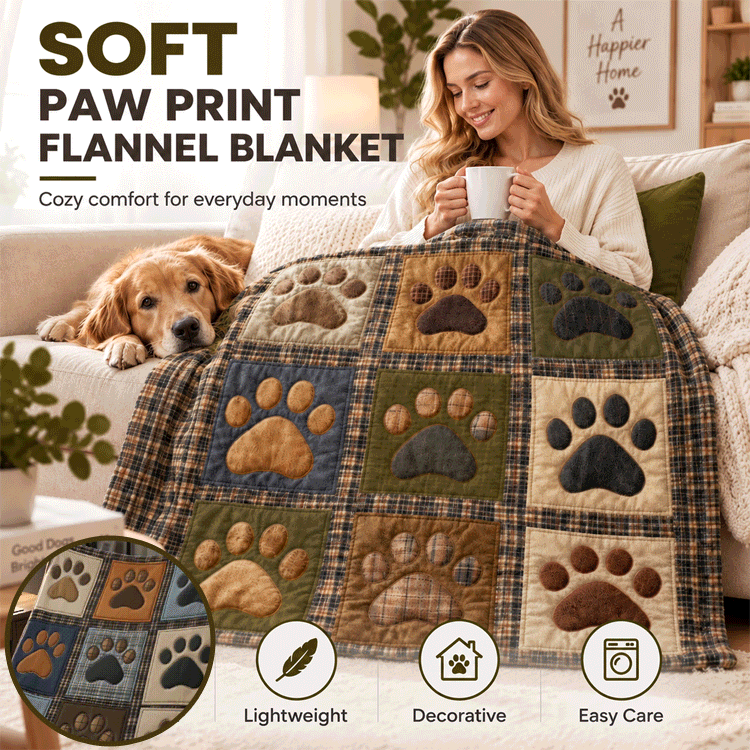 Paw Print Patchwork Flannel Throw Blanket