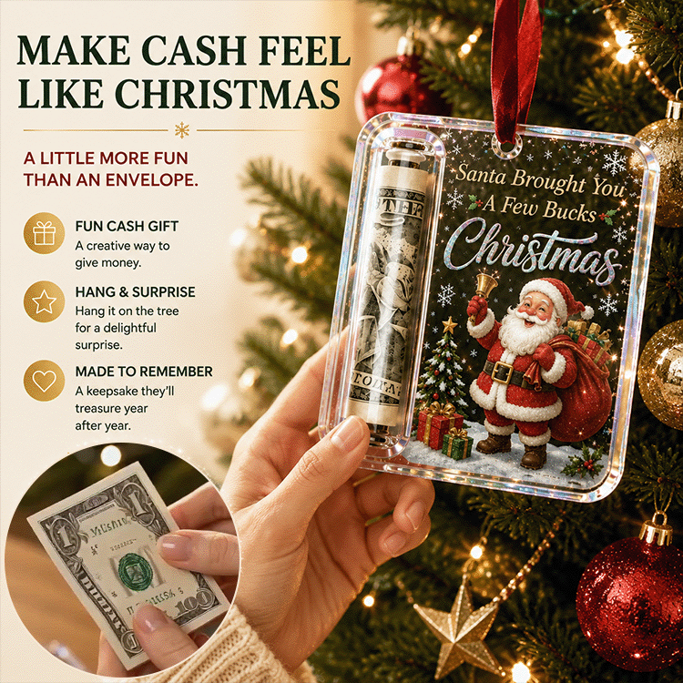 Christmas Cash Gift Ornament – Clear Money Holder Keepsake