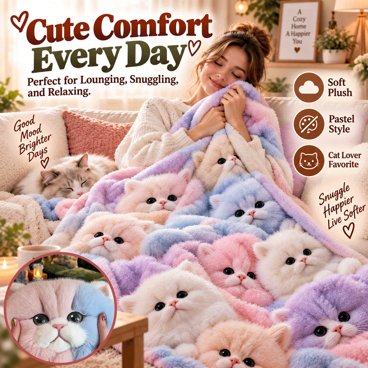 Nine-Panel Sleeping Cats Reversible Flannel Throw