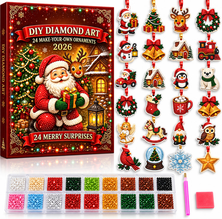24-Piece Christmas DIY Diamond Art Ornament Kit – Sparkling Holiday Craft Set