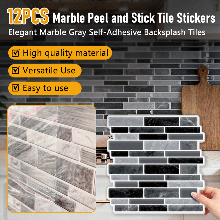 Peel & Stick PVC Backsplash Tiles — 12-Pack (4.7″ × 9.7″ Tiles)