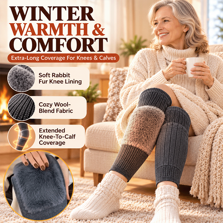 Extra-Long Thermal Knee Warmers – Plush Rabbit Fur-Lined Wool-Blend Leg Sleeves