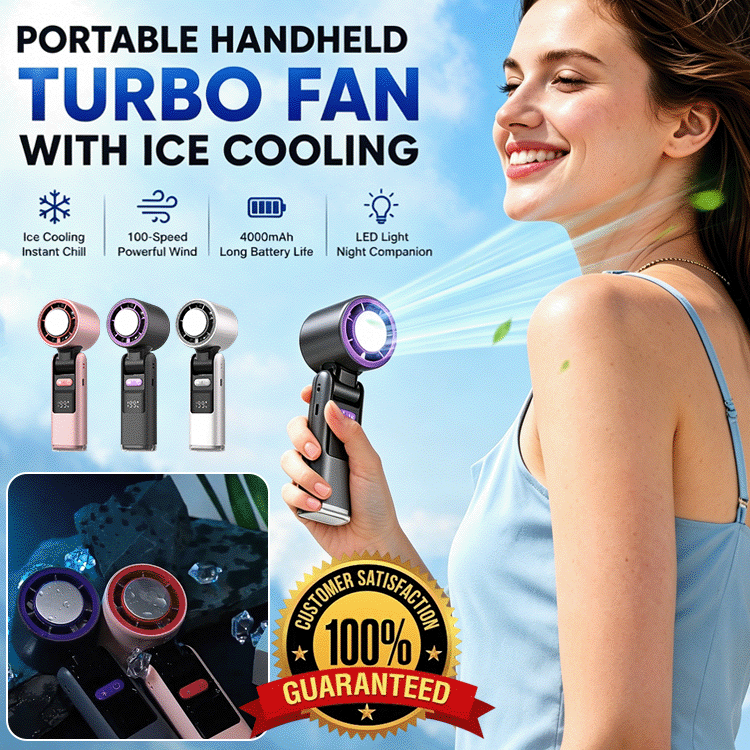 Portable Handheld Fan with LED Light — Strong Wind & Foldable Design