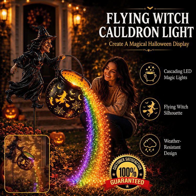 Flying Witch Cauldron Halloween Garden Light