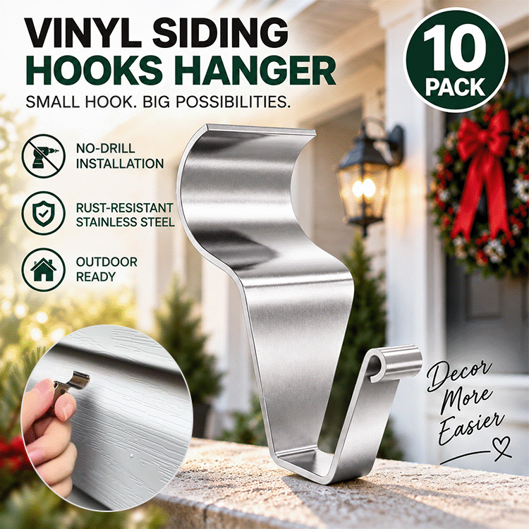 No-Drill Vinyl Siding Hooks – 10-Pack Stainless Steel Outdoor Hangers