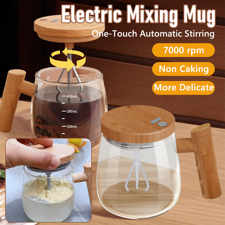 Premium Wood-Grain Self-Stirring Mug