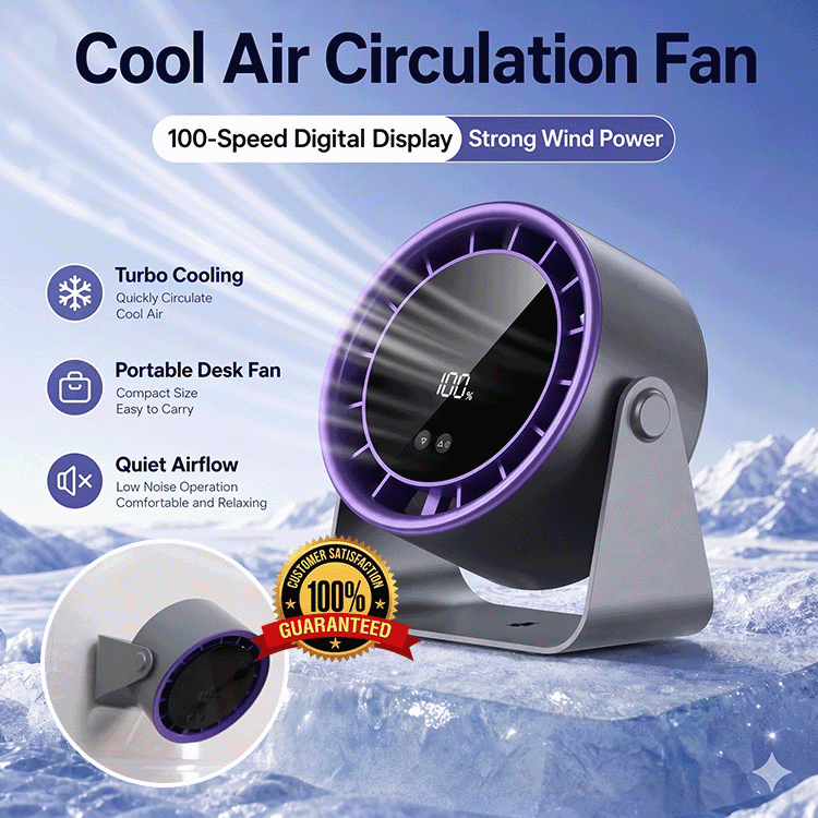Rechargeable 100-Speed Brushless Turbo Desk Fan with Long Battery Life