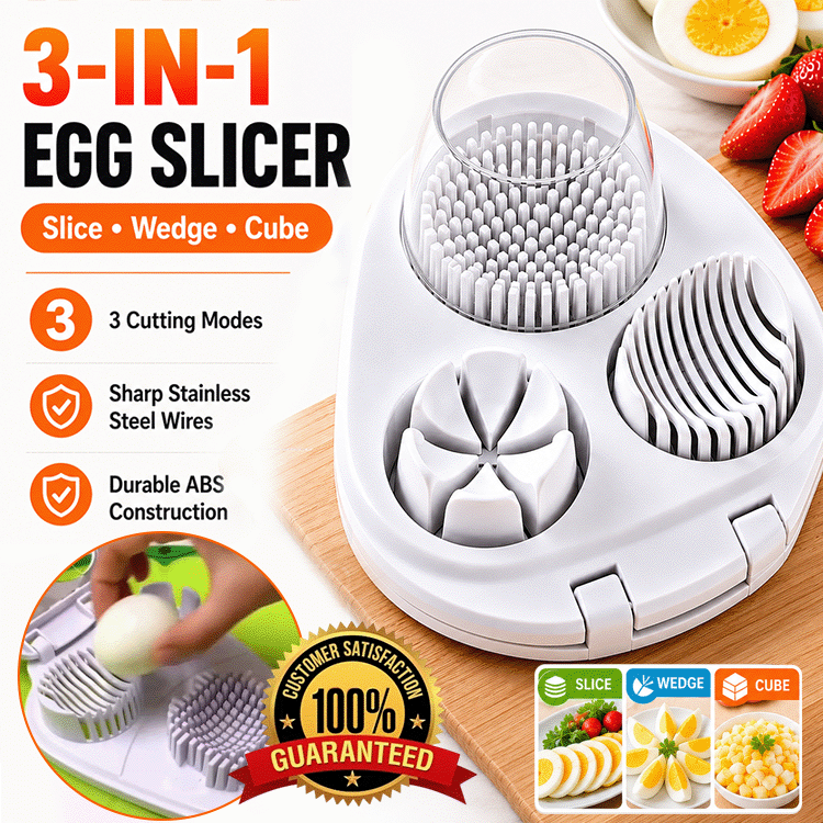 3-in-1 Egg Slicer & Food Cutter – Compact Stainless Steel Kitchen Tool