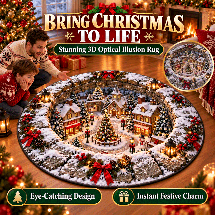 New 3D Christmas Illusion Round Rug – Fun Holiday Accent Floor Mat