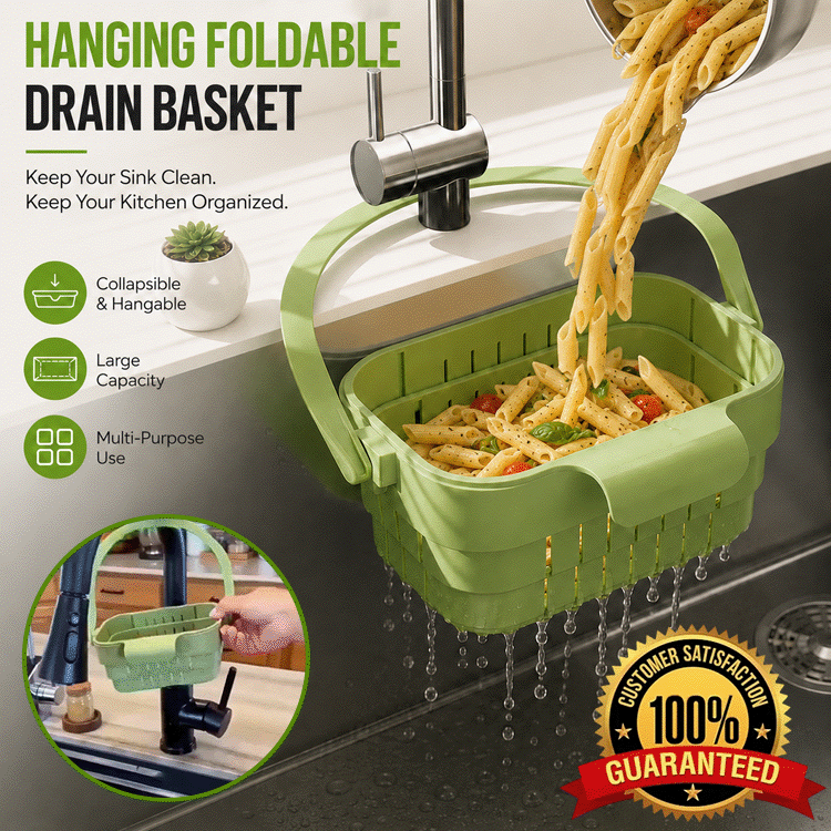 Collapsible Faucet-Hanging Sink Strainer Basket