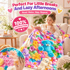 Whimsical Bunny & Teddy Floral Flannel Throw Blanket