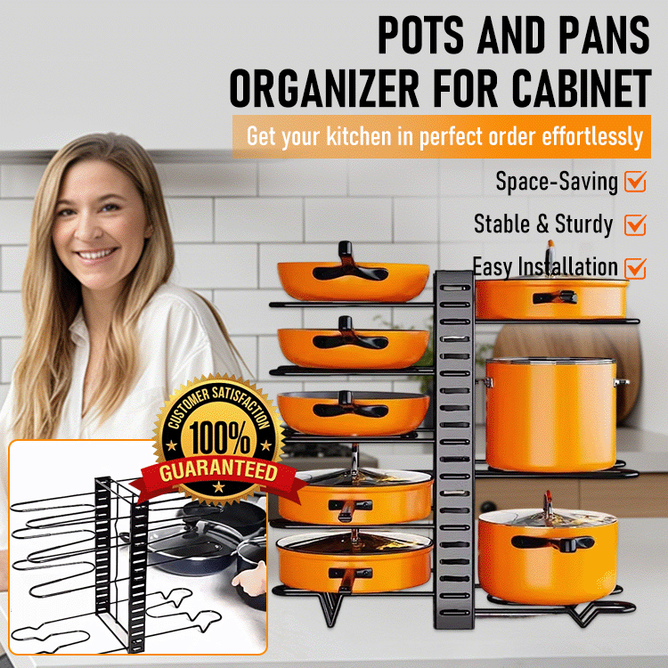 Adjustable Pot & Pan Organizer Rack for Cabinet Storage