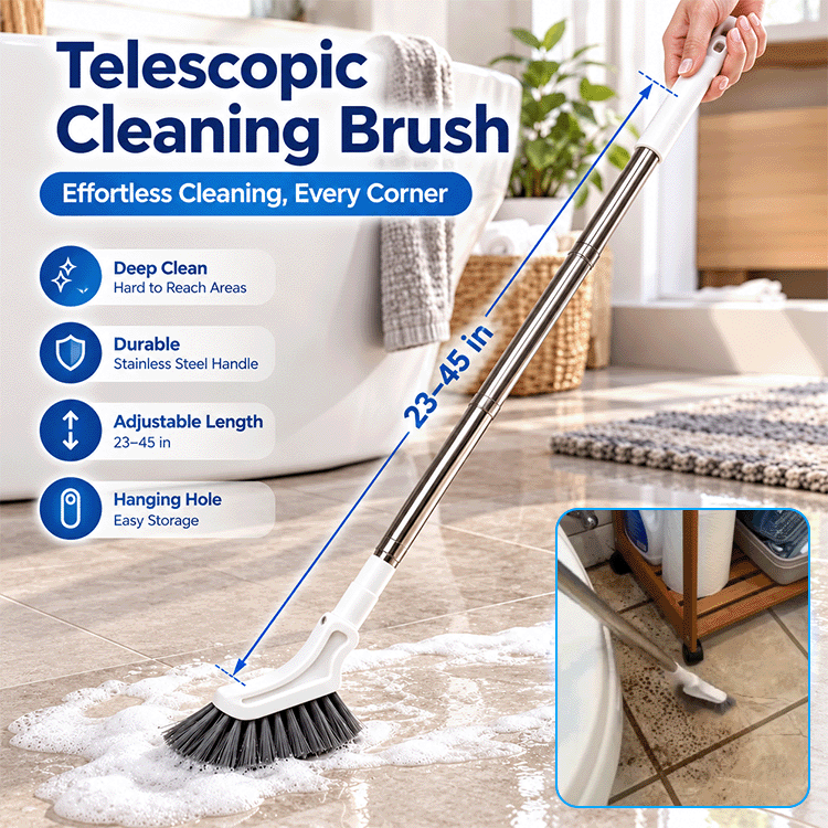 Telescopic Crevice Cleaning Brush – 43.3" Long-Handle Narrow Gap Scrubber