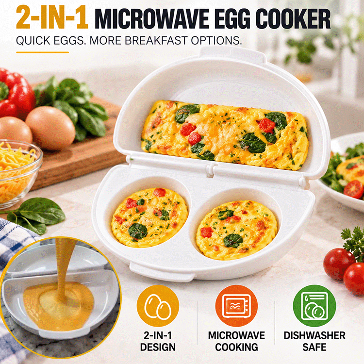 2-in-1 Microwave Egg Cooker – Omelet, Egg Cups & Wrap Maker