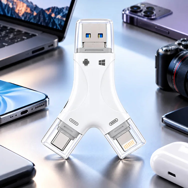 4-in-1 OTG Card Reader – SD & Micro SD for Phones, Tablets & Computers