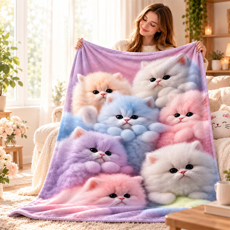 Nine-Panel Sleeping Cats Reversible Flannel Throw