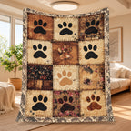 Paw Print Patchwork Flannel Throw Blanket