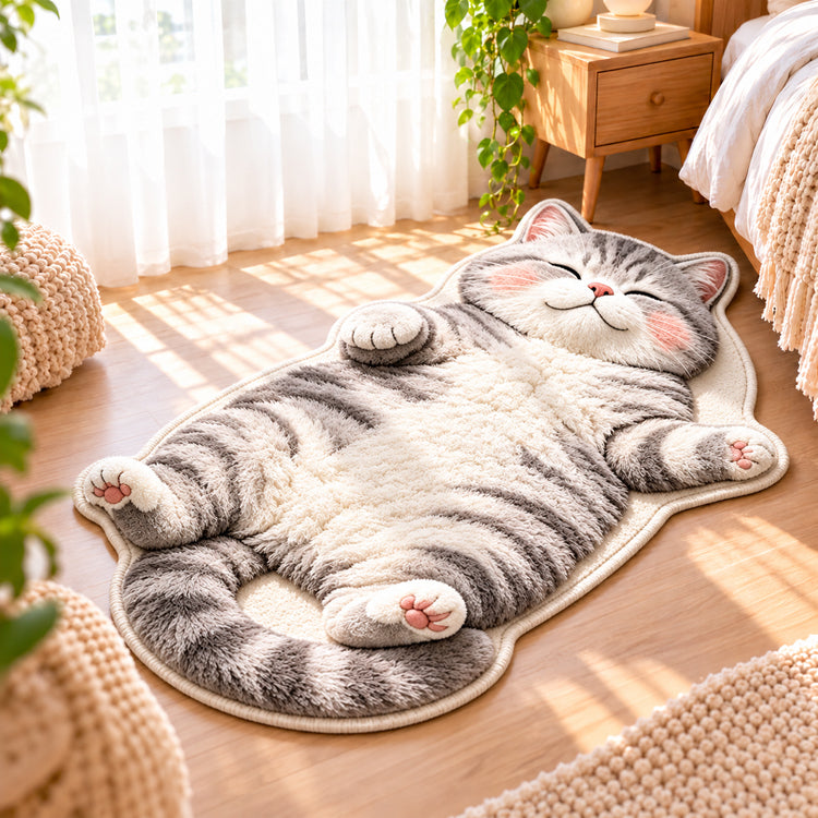 3D Plush Cat Floor Mat – Washable Absorbent Microfiber Rug