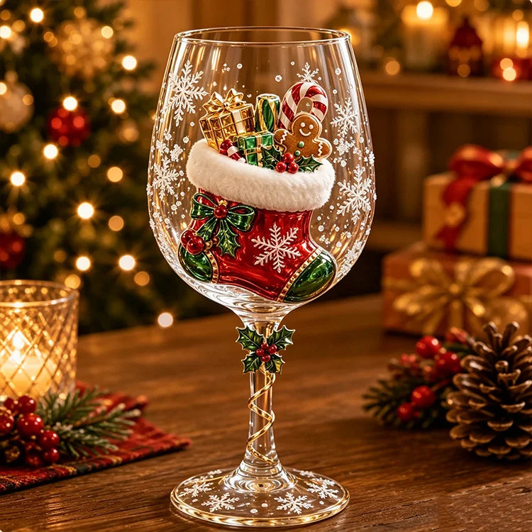 Handcrafted 3D Christmas Wine Glass – Festive Holiday Goblet