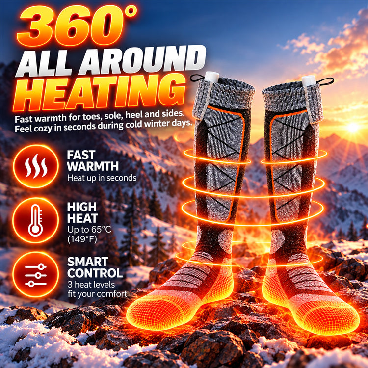 Rechargeable Heated Thermal Socks – 3 Heat Levels & Up to 8.5H Warmth