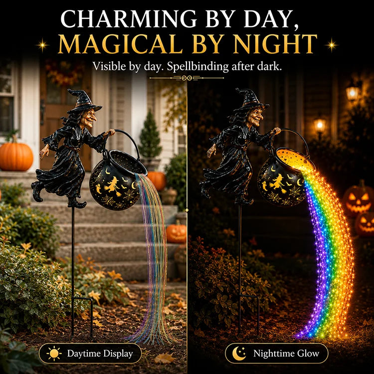 Flying Witch Cauldron Halloween Garden Light
