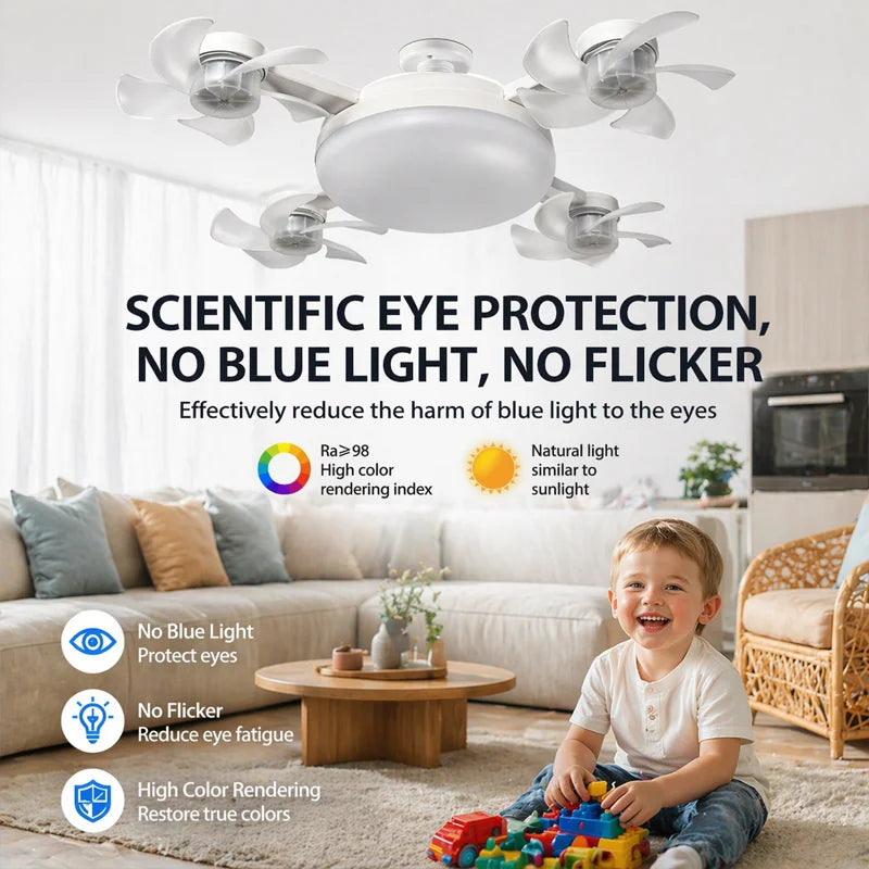 Remote Control Ceiling Fan Light – Dimmable 3-Color LED Fan Lamp