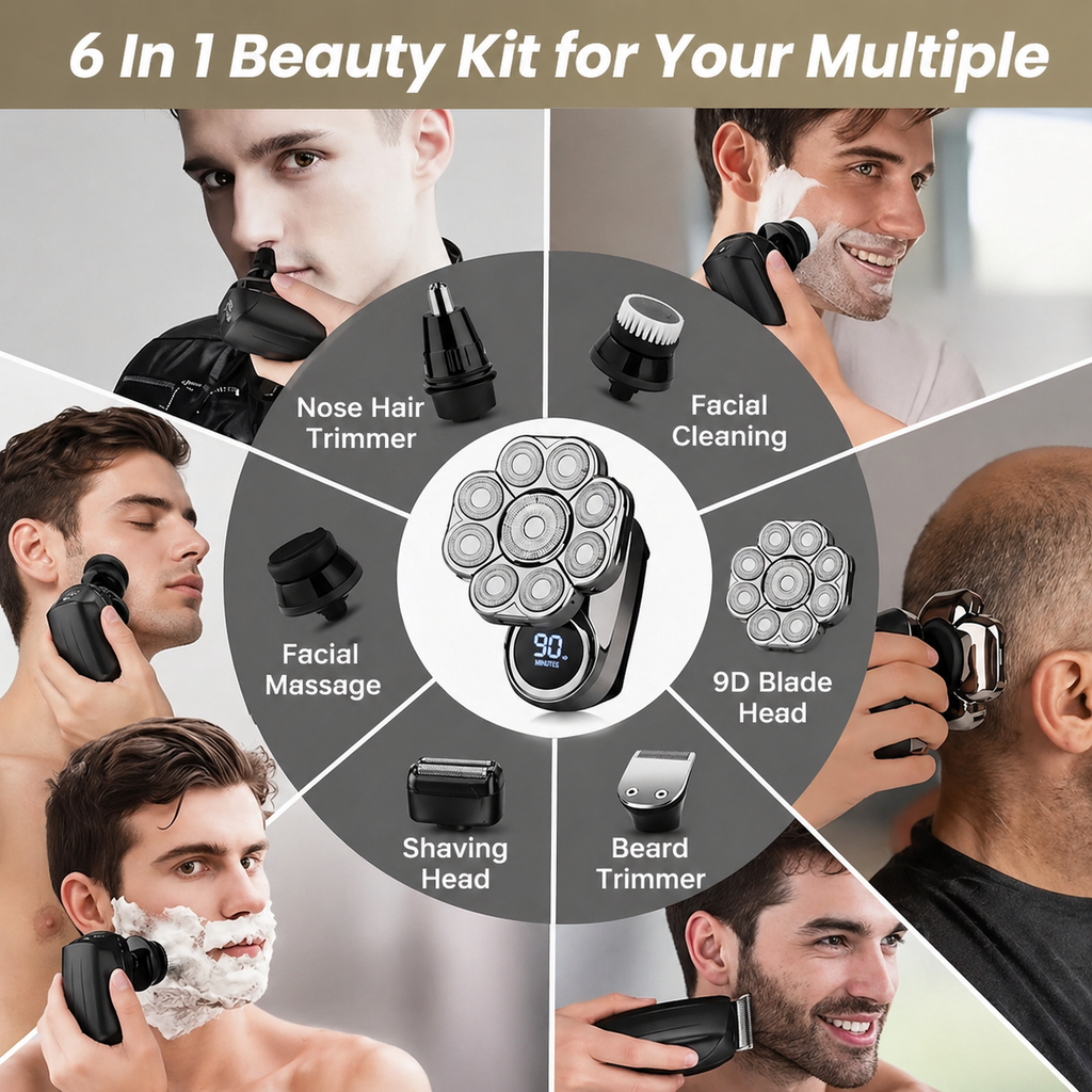 6-in-1 Electric Head Shaver Kit – Full Grooming Set for Men