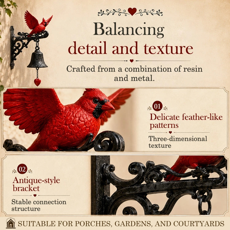 Vintage 3D Handcrafted Cardinal Garden Bell