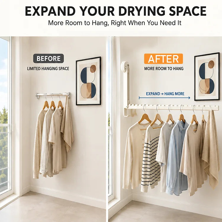 Foldable Wall-Mounted Drying Rack – No-Drill Space-Saving Clothes Hanger