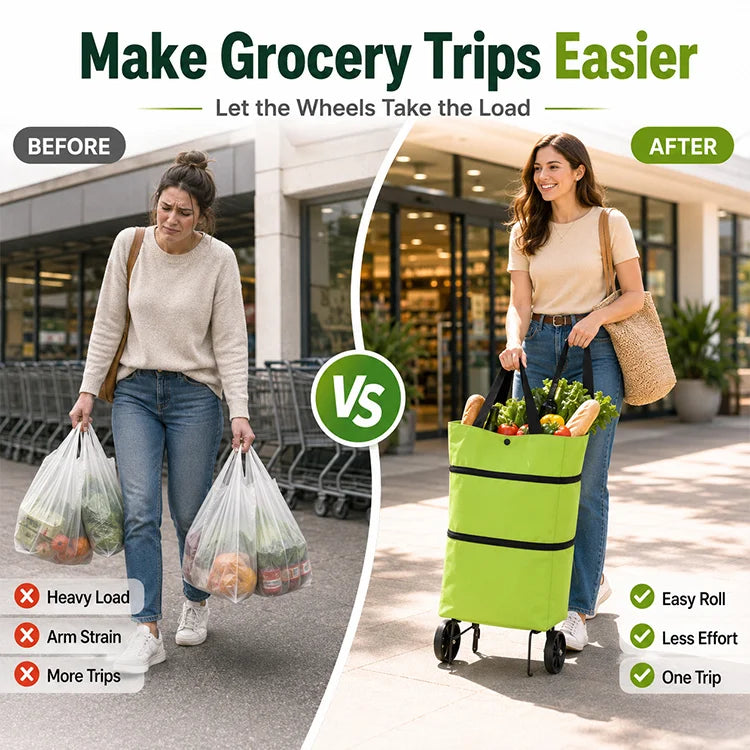 2-in-1 Foldable Rolling Shopping Tote