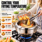 Stainless Steel Deep Fryer Pot – Built-In Thermometer & Draining Rack