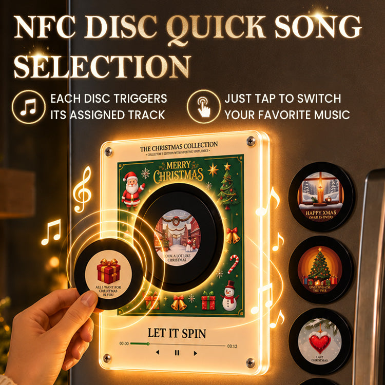 Christmas Magnetic Vinyl Music Box – NFC Mini Record Player with Warm LED Light