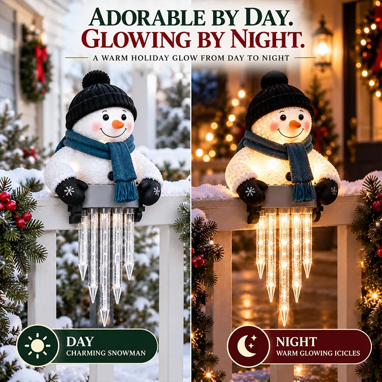 Lighted Snowman Icicle Railing Decor