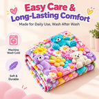 Whimsical Bunny & Teddy Floral Flannel Throw Blanket