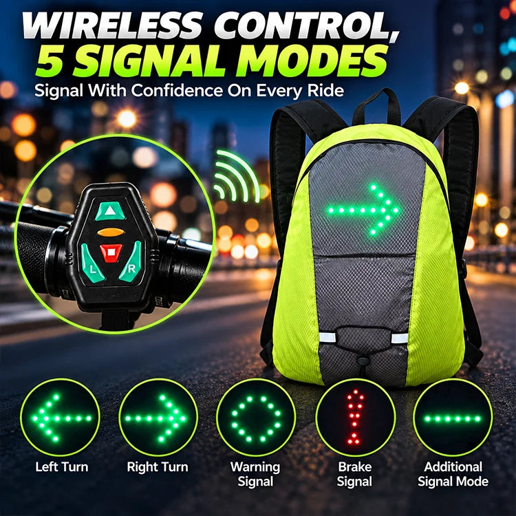 15.7" LED Turn Signal Cycling Backpack – Wireless Remote Safety Signal Bag