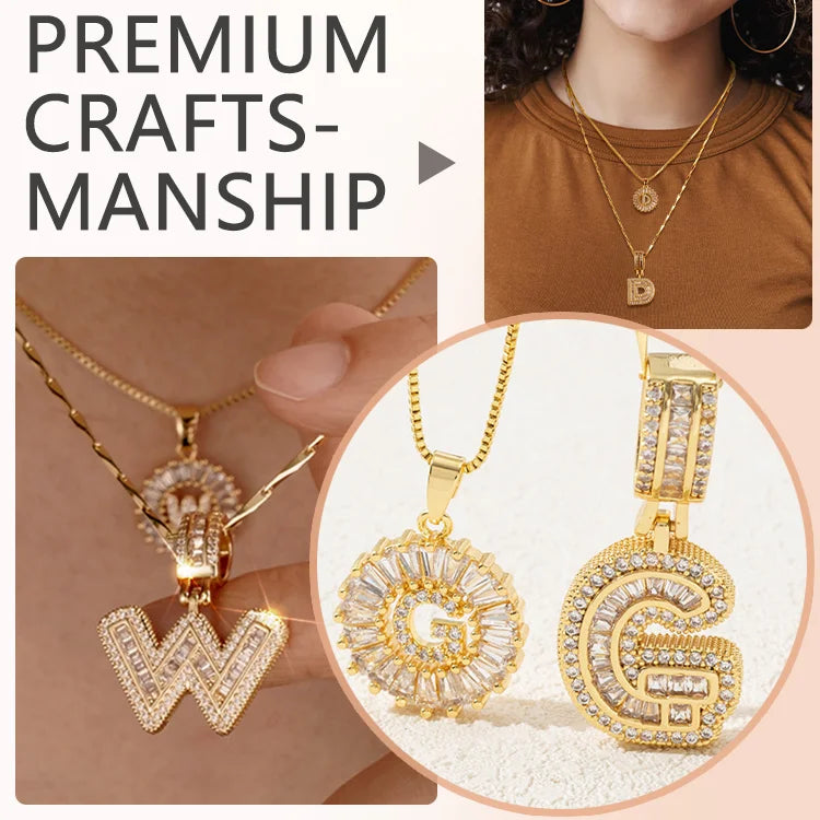 14K Diamond Letter Initial Necklaces Set (2-Piece)