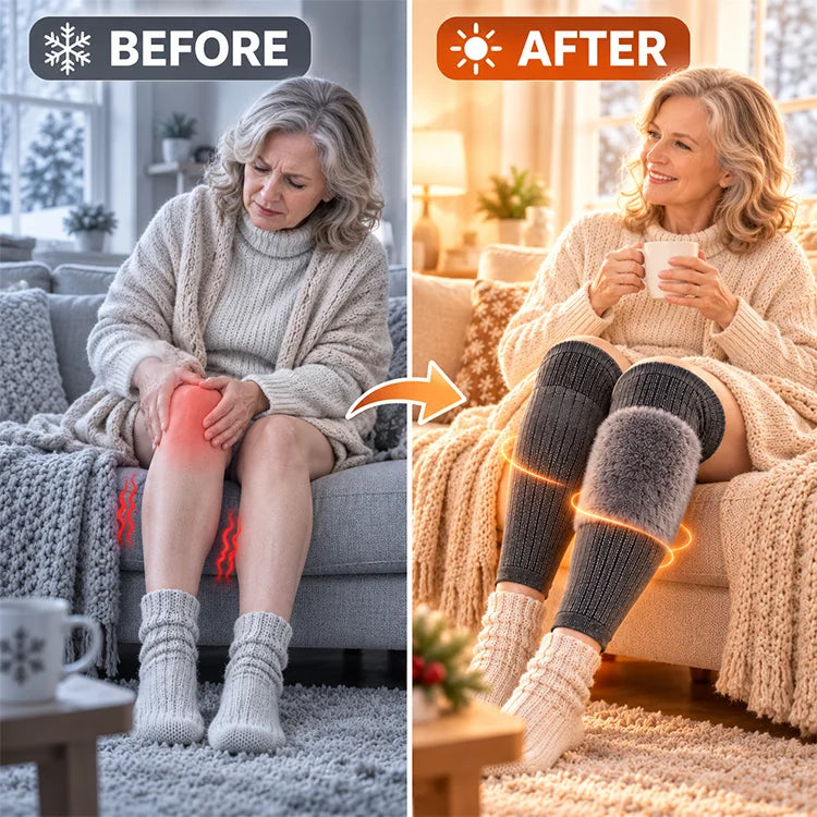 Extra-Long Thermal Knee Warmers – Plush Rabbit Fur-Lined Wool-Blend Leg Sleeves