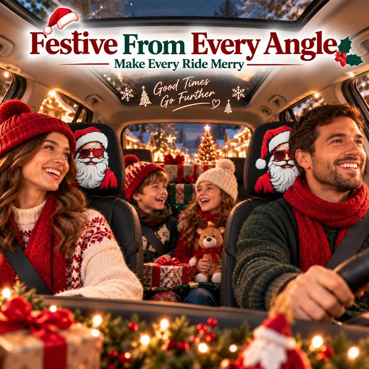 Christmas Car Headrest Cover – Stretch-Fit Holiday Seat Decor