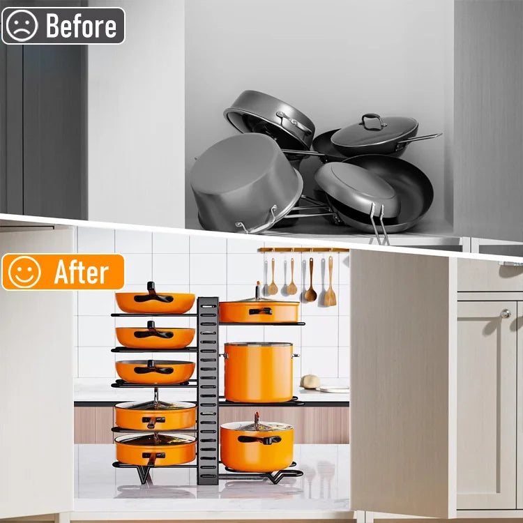 Adjustable Pot & Pan Organizer Rack for Cabinet Storage