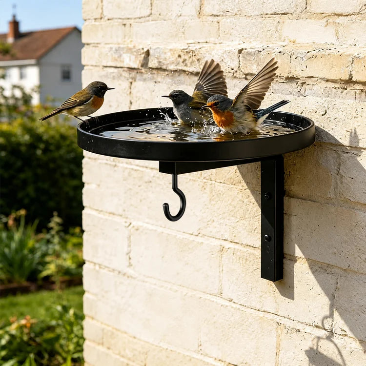 Wall-Mounted Metal Bird Bath & Feeder Station