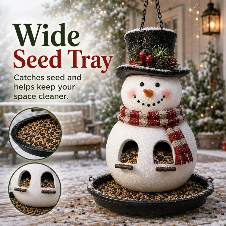 Christmas Snowman Hanging Bird Feeder – Festive Resin Backyard Feeder